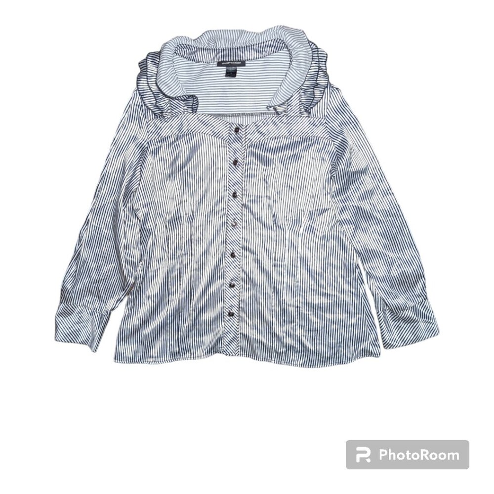 Ashley Stewart Ruffle Neck Button Down Blouse Size 18